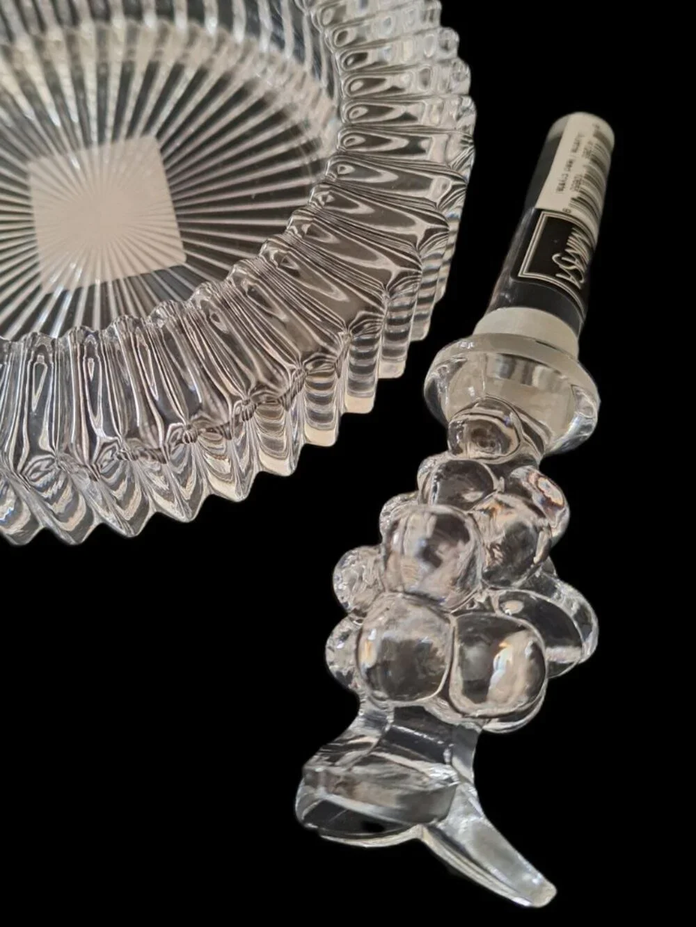 MIKASA Diamond Fire Wine Set Crystal Coaster & Wine Bottle Stopper Vintage NIB